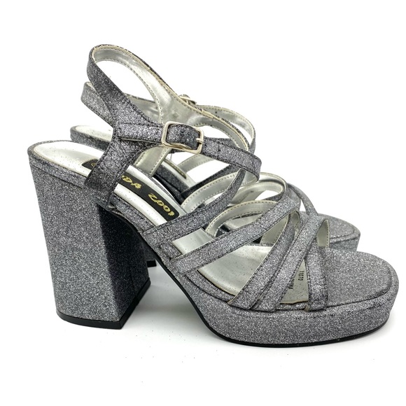 Vintage Y2K Glitter Strappy Block Heel Platform Shoes - Picture 4 of 7
